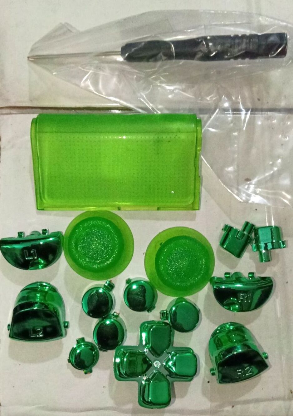 DIY Chrome / Clear Green Full Button Mod Kit Tool Set PS4 DualShock 4 Controller